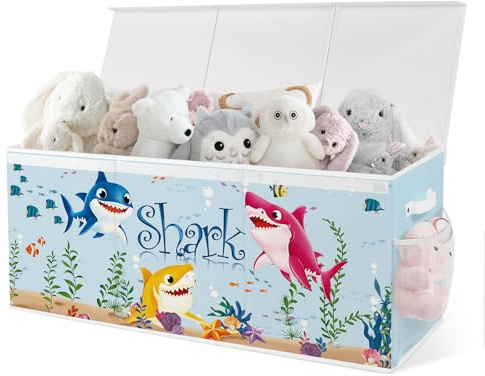 omedecal Baul Juguetes Infantil, Zapatero Cesta Organizador Almacenaje Juguetes Infantil, 124L, Tela Oxford, Plegable, para Dormitorio, Sala de Juegos, 96 x 32 x 40 cm - Tiburón