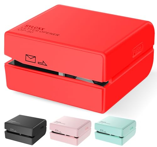 Battery Operated Electric Letter Opener - Letter Openers Envelope Slitter, Envelope Opener, Mail Opener, Universal Envelope Efficient Letter Opener Tool for Office, Home (Red)