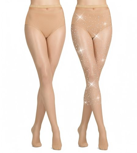 2 par glitterstrumpbyxor dam nätstrumpbyxor glitter nätstrumpbyxor hudfärger strass nät strumpbyxor gnistrande fisknätstrumpor för karneval bankett party scenframträdande (två stilar)
