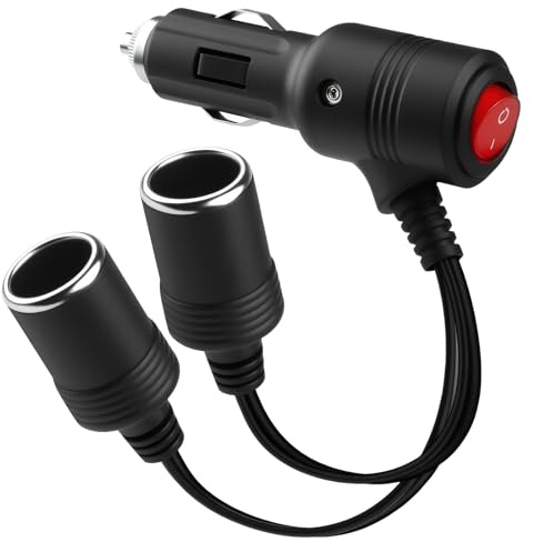 1 à 2 Rallonge Allume Cigare Double Prise Allume Cigare avec Interrupteur 12V Chargeur Voiture Adaptateur Prise 18AWG Splitter Câble D'extension Avec Fusible Mâle vers Femelle pour Voiture Bateau Moto