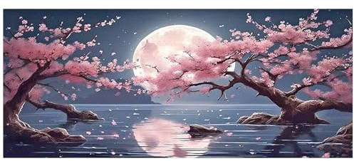 JISHSHAY 110×50cm Diamond Painting Große Bilder Landscape Diamant Painting Large Mond Diamantmalerei XXL Kirschblüten Diamant Malerei Große Bilder Diamaond Malerei Mosaikherstellung DIY Set Erwachsene