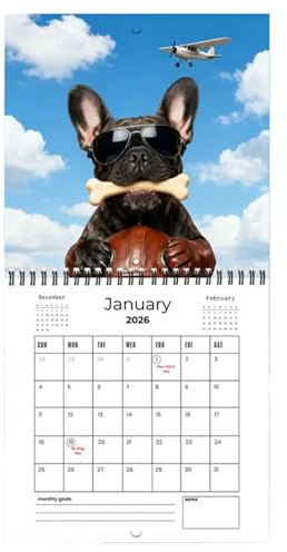 Calendario 2026, planificador de 12 meses de bulldog francés, papel con notas mensuales, bonito organizador decorativo, herramienta de citas académicas, regalo para el hogar, oficina, escuela y