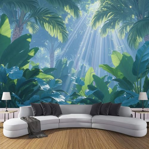 Papier peint Soie feuilles de bananier séchées au soleil 450x356cm Décoration Murale Poster Tableaux Muraux Tapisserie Panoramique Photo forêt tropicale humide Paysage Papiers peints Nature Vert clair