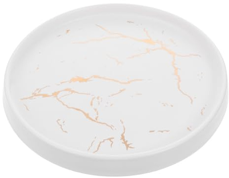 VALICLUD Plateau à Bijoux en Céramique Marbré Blanc 20 CM Assiette de Présentation Ronde pour Dessert et Porte-Bague Élégant Support Multifonction pour Petit Déjeuner et Décoration