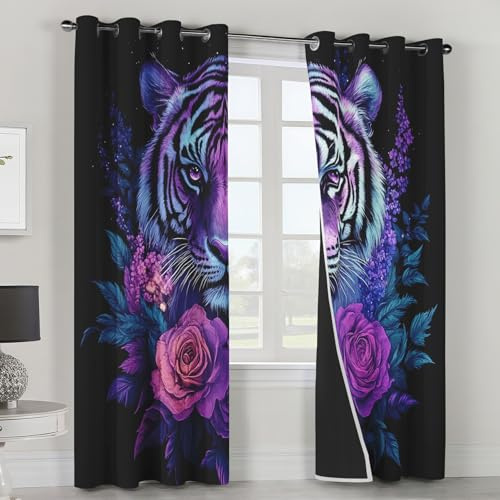 Genérico Cortinas Salon Tigre, Cortinas Dormitorio Animal Salvaje Rosa Púrpura Decoracion Habitacion Ventana, Termicas Aislantes, con Anillas, 140x260 2 Piezas (An X Al) L-C&55