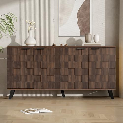 NNJN Aparador moderno con 4 puertas en grano de madera oscura 160,5 x 35,5 x 78 cm – Diseño práctico para salón, dormitorio y comedor