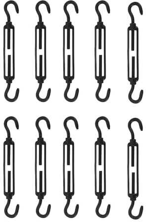 10 Stück Wantenspanner M5 Schwarz Edelstahl - Haken-Haken Drahtseilspanner Rostfrei - Wetterfeste Spannschlösser für Wäscheleine, Sonnensegel, Lichterkette & Garten