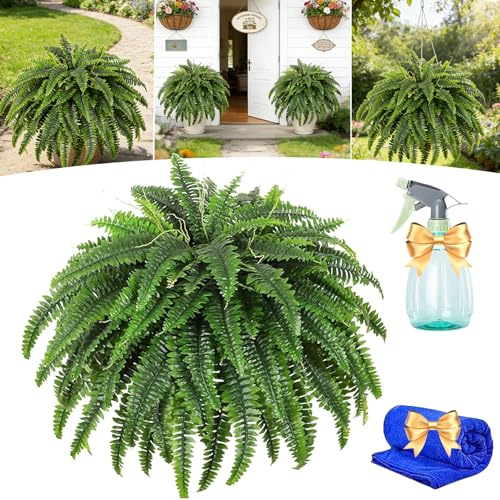 UV Resistant Lifelike Artificial Boston Fern, Fern Plant Indoor Artificial, 28/38/60/88 Leaves Silk Artificial Ferns Maintenance-Free For Outdoor Hanging Baskets, Porch, Garden, Patio DéCor (38*1)