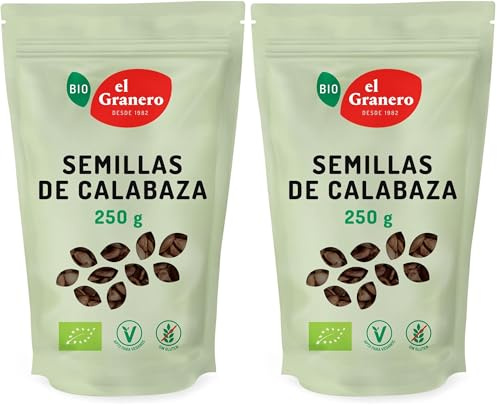 El Granero Integral - Semillas de Calabaza - 250 g - Rico en Vitaminas y Minerales - Fortalece el Sistema Inmunológico - Ideal para Todos los Platos - Aptas para Veganos (Paquete de 2)