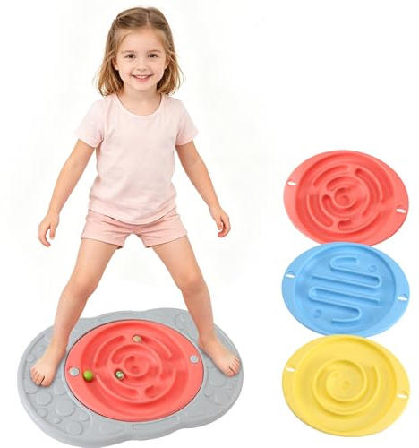 Zozimix Balance Board with Maze for Kids, 20 inch Labyrinth Wobble Board Rocking Seesaw Sensory Training with 2 Balls & 2 Replacement Labyrinth Disks, Non-Slip Pedals Indoor Outdoor for Boys Girls