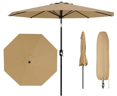 GarveeLife Parasol Jardín 270cm Manivela Inclinación 8 Varillas Caqui