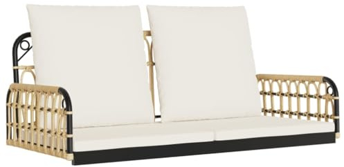 Schaukelbank mit Kissen 105 x 58 x 38 cm aus Polyrattan PE und Stahl, schwingende Bank für den Außenbereich, Braun und Schwarz mit cremeweißen Kissen, Kapazität 110 kg