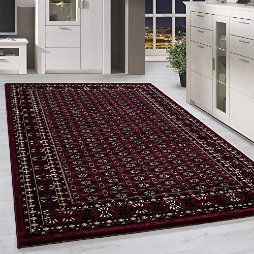 HomebyHome Orient Teppich 240x340 cm Rot, Großer Orient-Kurzflor mit klassischen Motiven, Strapazierfähig für offene Räume oder Studio