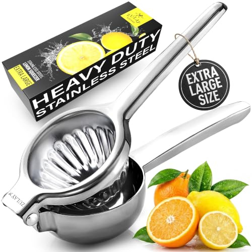 Zulay Kitchen Extra Large Lemon Squeezers Stainless Steel with Premium Quality Heavy Duty Solid Metal Squeezer Bowl - Large Manual Citrus Press Juicer and Lime Squeezer - Stainless Steel