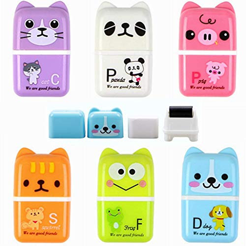 Ouceanwin 6 Stücke Radiergummi Kinder Cartoon Tier Süße Radierer, Farbige Bleistift Radierer Roller für Schule Hause Bürobedarf Schreibwaren (3 x 5.cm)
