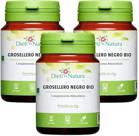 Dieti Natura Grosellero Negro BIO 200 Cápsulas (Pack 3) - Antioxidantes contra el Dolor de las Articulaciones, con Flavonoides y Grosella Negra - Bienestar de las Articulaciones