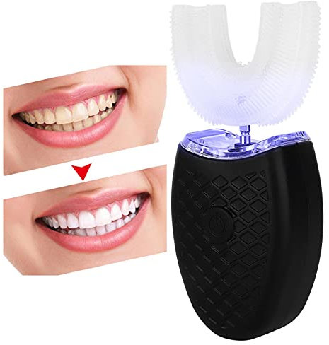 Cepillo de Dientes Ultrasónico, Cepillo De Dientes En Forma De U, Cepillo De Dientes Eléctrico, Dispositivo De Blanqueamiento De Dientes Con Luz Fría De Carga Inalámbrica (Negro)