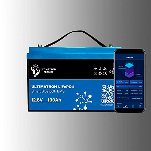 Batería de Litio Ultimatron LiFePO4 12 V 100 Ah con Bluetooth BMS Smart – Batería de alimentación para Caravana, Barco, Camping o Solar