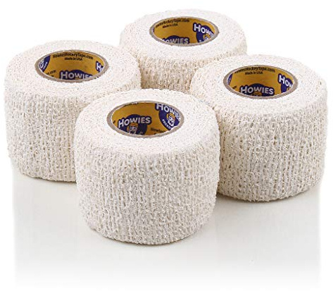 Howies Pro Grip or Stretch Hockey Tape – 4 Pack – Premium Long-Lasting Stick Tape for Hockey, Lacrosse, and Sports – Strong Hold, Professional Feel, Easy Tear (Stretch Grip, White)