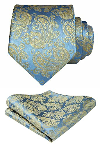 HISDERN Cravate Homme et Mouchoir de Poche Pour Le Travail Mariage Affaires Fête Cravates & Carre de poche Set Compris Boîte