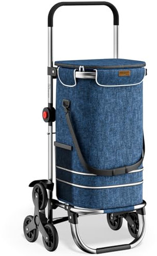 MONZANA® Carrito de la Compra Carretilla de Mano 2en1 Capacidad 50Kg Bolsa Isotérmica 10L 6 Ruedas Azul