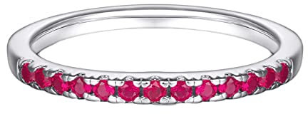 Whoiy Klassisch Damen-Ring 925 Sterling Silber mit Rund Zirkonia, Hochzeitsversprechen Bandringe Trauringe für Annivery für Frauen Zeitloses Design Silber-Rot Gr.54 (17.2)