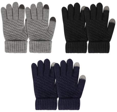 TAGVO Guantes de punto para niños pequeños,3 Pares Guantes de Invierno de Completos Dedos de Niños 5-15 Años, Elástico Guantes de Punto para Niños con Dedos Completos Mitones