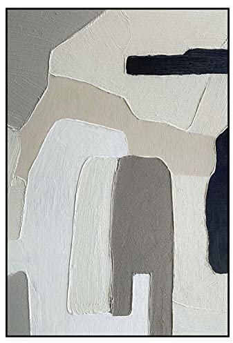 Acrylbilder Auf Leinwand Handgemalt, Schwarz Weiß Grau Textur Geometrischer Minimalismus Moderne Abstrakte Kunstwerke Rahmenlose Original Handgemalte Ölgemälde Auf Leinwand Wandkunst Für Wohnzi