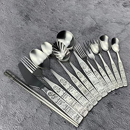 Besteck Set, Besteckset 5 Personen - Geprägte Formgebung Rostfreier Stahl 18/10 Luxus Geschirr Besteck, Spiegelpoliertes Besteckset，Elegantes Tafelbesteck für Home/Wichtige Abendessen(60 Stück)