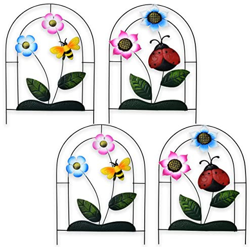 Gift Boutique 4 Pack Decorative Metal Garden Fence Panels with Flowers Ladybug Bee Design Wire Border for Yard Patio Lawn Flower Bed Landscape Decor