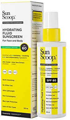 SunScoop Fluid Body Sunscreen Spray SPF 60, No White Cast, Protects from UVA & UVB Rays, Hybrid, for Dry, Normal, and Oily Skin Types | 125 ml (Pack of 1) | Neutral