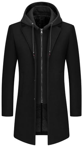 KUDMOL Manteau Homme en Laine à Capuche Amovible Chaud Long