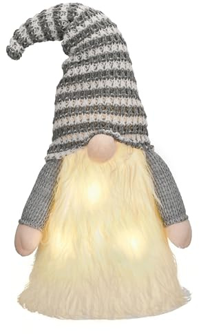 Valery Madelyn Gnom Christbaumspitze, 42cm Weihnachtsbaumspitze mit 1 Meter Lichtern und Timer Batterie, Weihnachten Geschenk und deko Weihnachten,Thema Silber Weiß, EG0109-0080