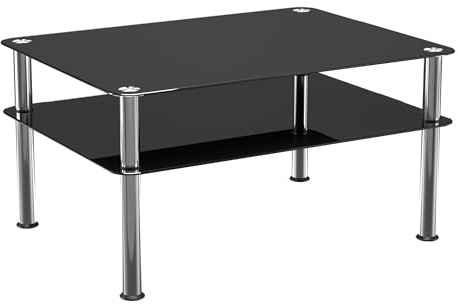 AVF Black Glass Coffee Table, Chrome Legs, Living Room Use