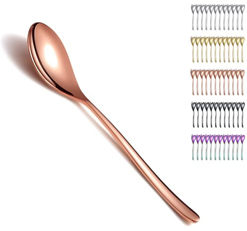 Kyraton Cucchiaio da tavola in oro rosa da 19 cm con rivestimento in titanio in oro rosa Cucchiai da dessert Cucchiai da cucina adatti a qualsiasi cena, famiglie, bar. Lavabile in lavastoviglie