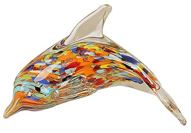 DECRZPB Glasfigur bunter Fisch Delfin handgefertigt Briefbeschwerer aus geblasenem Kristallglas Glasurkunst für Tischdekoration Heimdekoration