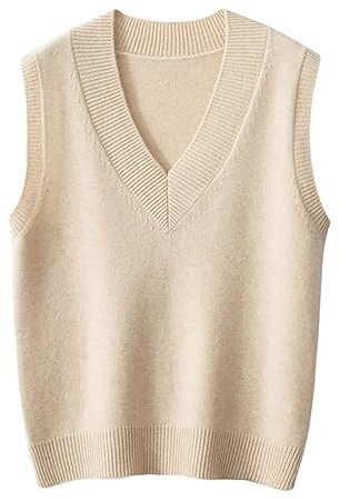 Valin Damen Kaschmir&Wolle Pullunder Elfenbein V-Ausschnitt Ohne Arm Pullover Einfarbige Schlanker Dicker Kaschmir Pullunder,38,VZ8311