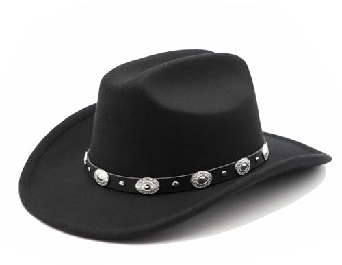 Cowboyhatt, svart, män, cowgirl, kostym, damer med band, värderad hatt, cowboyhatt, karneval, svart, En Storlek