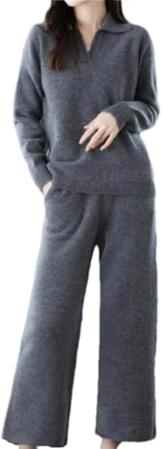 keusyoi Winter Kaschmir Anzug Frauen Lose Pullover Pullover Breite Bein Hosen Zwei-Stück Weibliche Gestrickte Woll Pullover Sets
