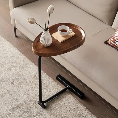 Yesbon Kleiner Beistelltisch C Form, Beistelltisch Holz mit Metallgestell, mobiler Couchtisch, Wohnzimmertisch für Wohnzimmer Schlafzimmer,A,45 * 30 * 70cm