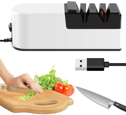 Electric Knife Sharpener 3 Stage Professional Knife Sharpening System Suit for Double-Beveled Straight Edge & Serrated Knives Quick Razor-Sharp Results Low Noise Electric Cutter Sharpener