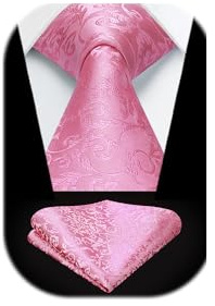 HISDERN Rose Cravate pour Hommes Élégant Cravates de Mariage Paisley Hommes Ensemble de carré poche pour Affaires Formelles