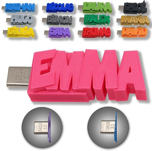 Clé USB de Type-C Personnalisée avec Votre Texte – Un Cadeau Personnalisable – 64 Go ou 128 Go – USB 3.0 pour Ordinateurs Portables, Smartphone et Tablettes. (128, GB)