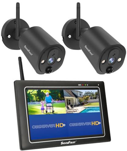 SecuFirst Kit Telecamere Videosorveglianza Esterno, con Monitor Touch Screen da 7 +2X Telecamere senza fili da esterno,2K Baby Monitor, funziona senza Wi-Fi, 64 GB di memoria.