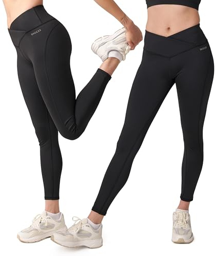 Snocks High Waist Sport Leggings Damen V Cross – Leggins aus recyceltem Polyester – blickdichte Sporthose für Yoga & Fitness – atmungsaktive Schwarze Sportleggins lang – Gr. XS-XL
