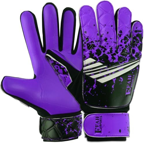 EFAH SPORTS Fußball-Torwarthandschuhe für Jungen, Kinder, Jugendliche, Fußball-Torwarthandschuhe mit super griffigen Handflächen (Purple, Size 5 Suitable for 9 to 12 Years Old)