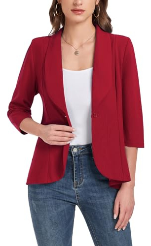 YOUNIFIZ Blazer da donna con maniche a 3/4, cardigan aperto sul davanti, con bottoni, collo a scialle, giacche da lavoro, ufficio, giacche