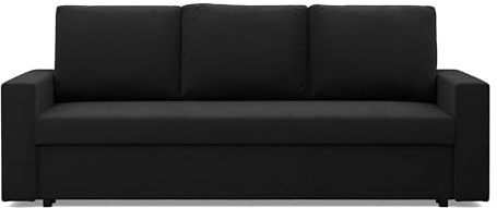 Mebligo - NEO Kollektion 3-Sitzer Sofa Mit Schlaffunktion Und Bettkasten, 220 x 92 x 92 cm, Schlafsofa Klein, Wohnzimmer, Sitz Mit Bonellfedern, Schwarz