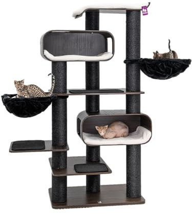 Petrebels Kratzbaum Holz, Virgo 196 cm, Design XXL Kratzbaum große Katzen, Schwarz-Brauner Look
