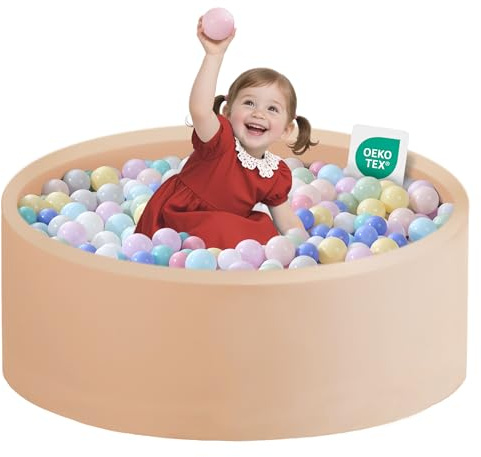 Zedachica Bällebad Baby 90Cmx30Cm Schaumstoff Rund Bällebad Kinder Baby ab 1 Jahr für Innen und Außenbereich Mädchen und Jungen, (Beige, Ohne Bälle)